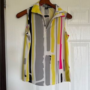 2 for $30 sale: Jamie Sadock pink yellow geometric striped polo golf shirt